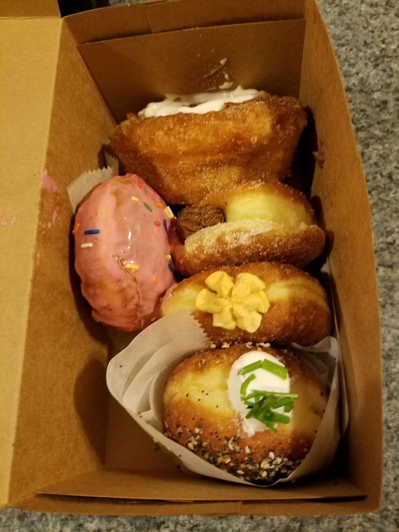 Box of love from B2 - Simpsons donut on the left, everything donut on the bottom